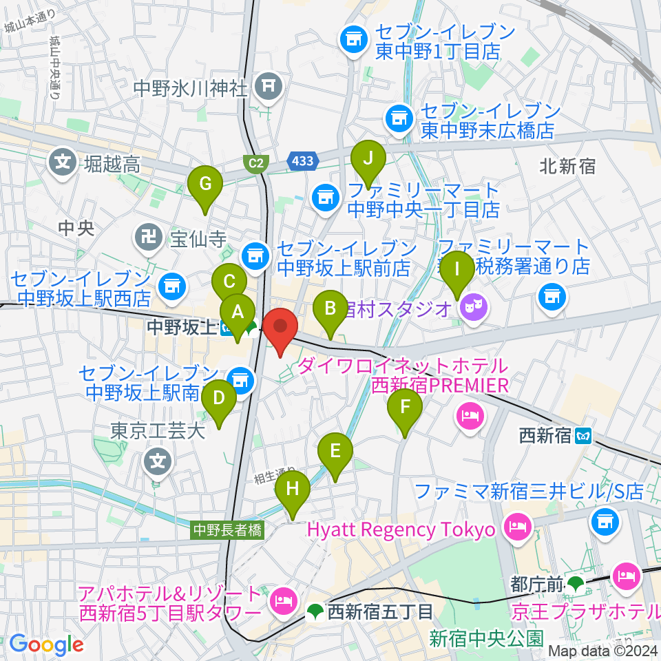 中野坂上ハーモニーホール周辺のホテル一覧地図