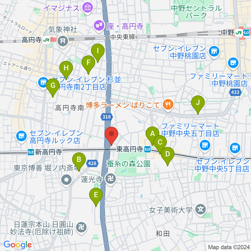 東高円寺U.F.O.CLUB周辺のホテル一覧地図