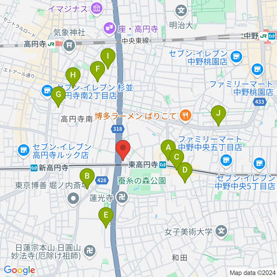 東高円寺U.F.O.CLUB周辺のホテル一覧地図