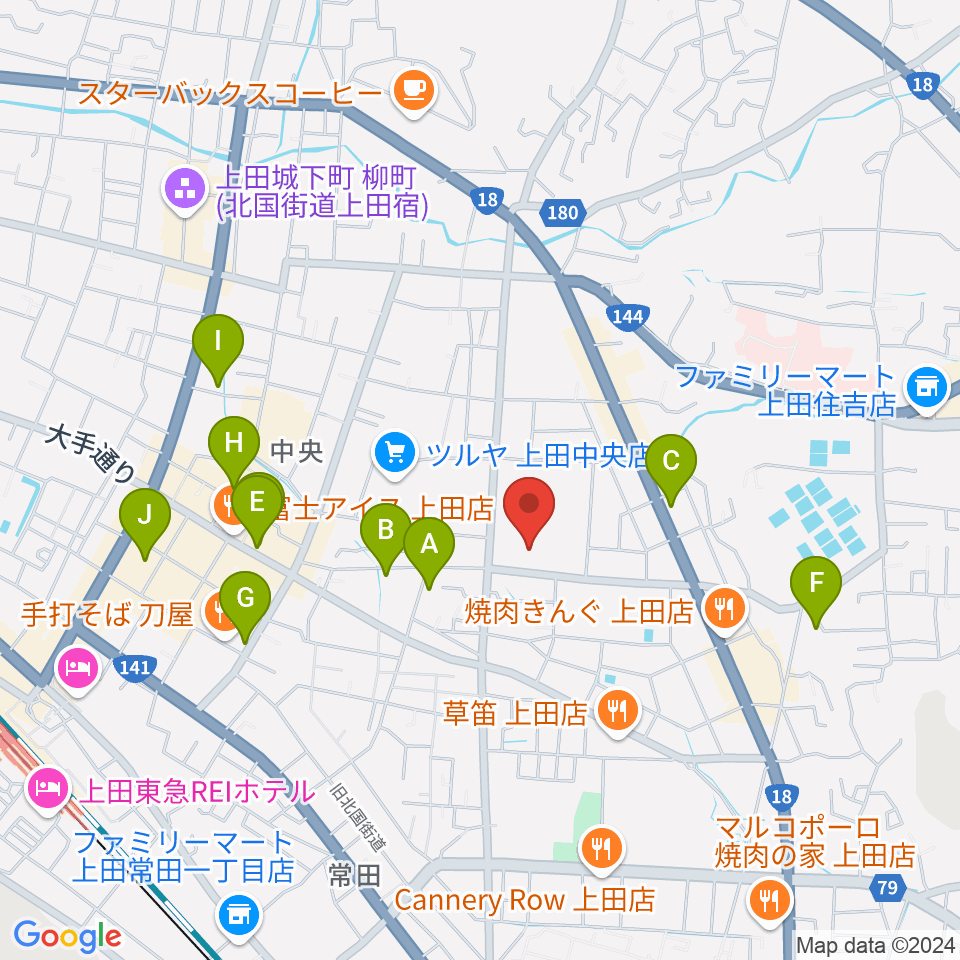 上田文化会館周辺のホテル一覧地図