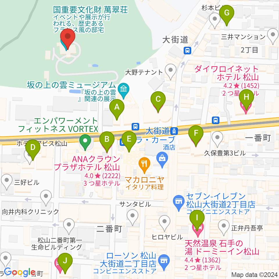 萬翠荘周辺のホテル一覧地図