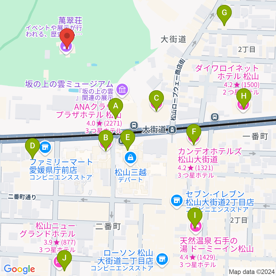 萬翠荘周辺のホテル一覧地図