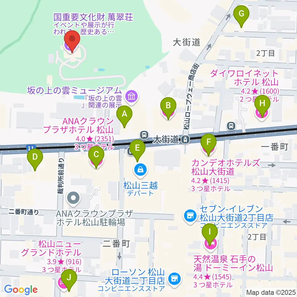 萬翠荘周辺のホテル一覧地図