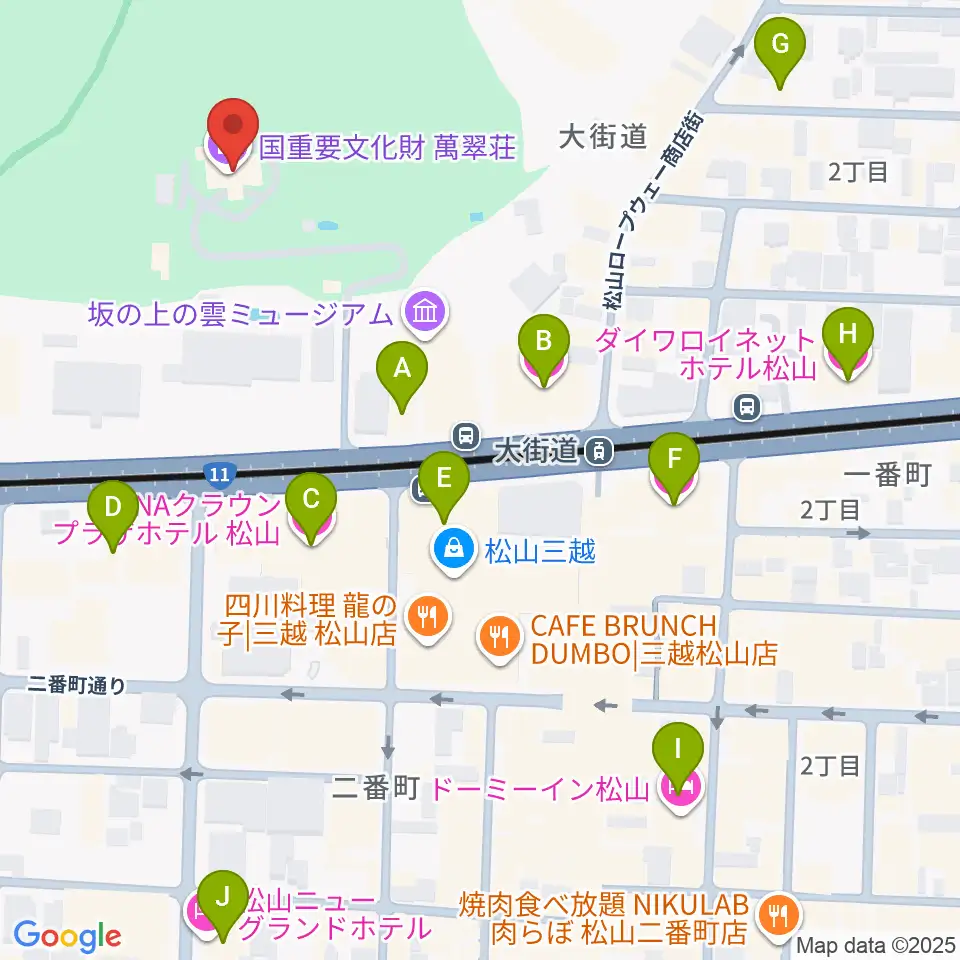 萬翠荘周辺のホテル一覧地図