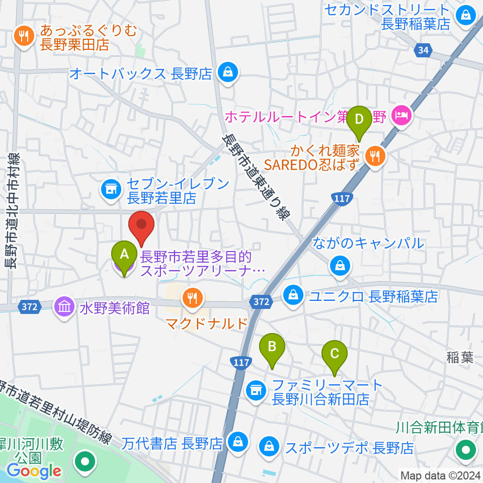 若里市民文化ホール周辺のホテル一覧地図