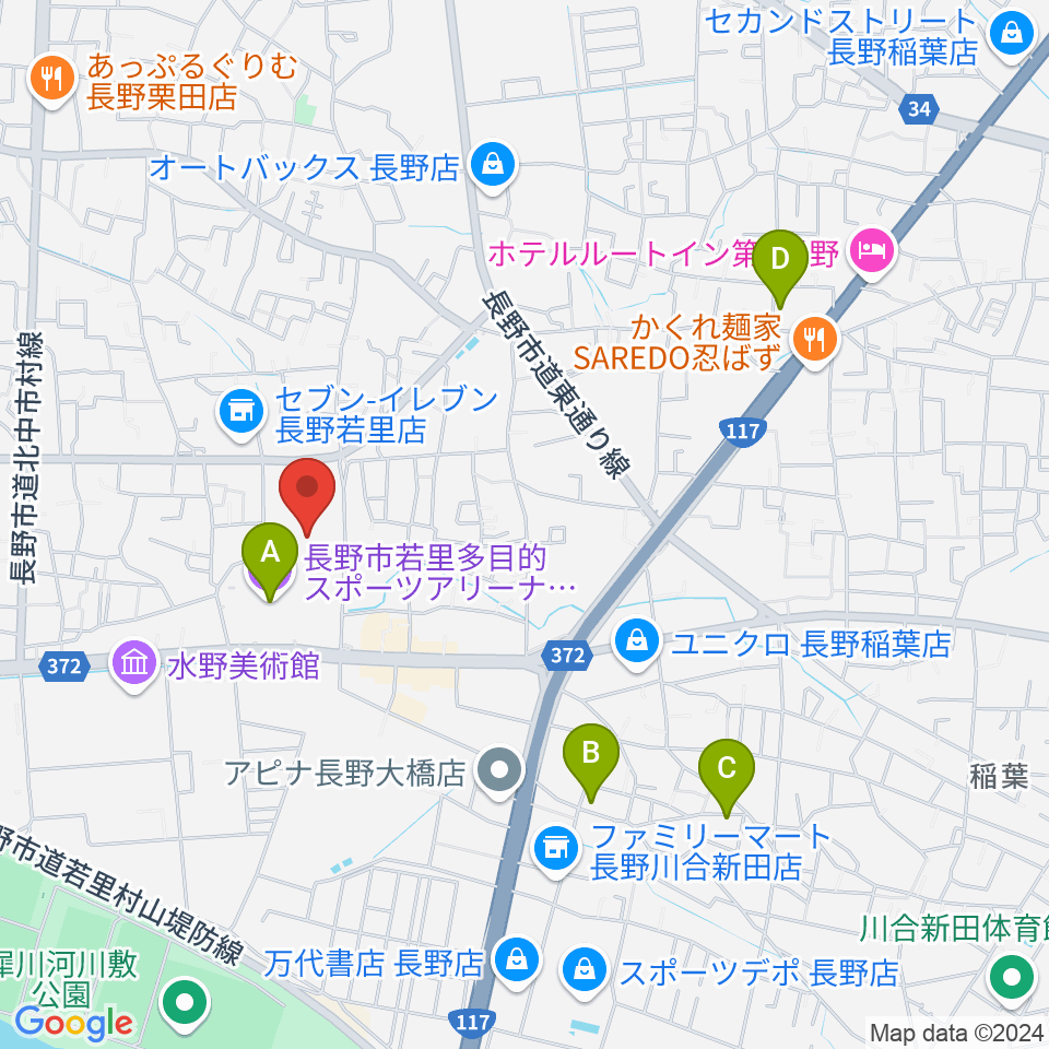 若里市民文化ホール周辺のホテル一覧地図