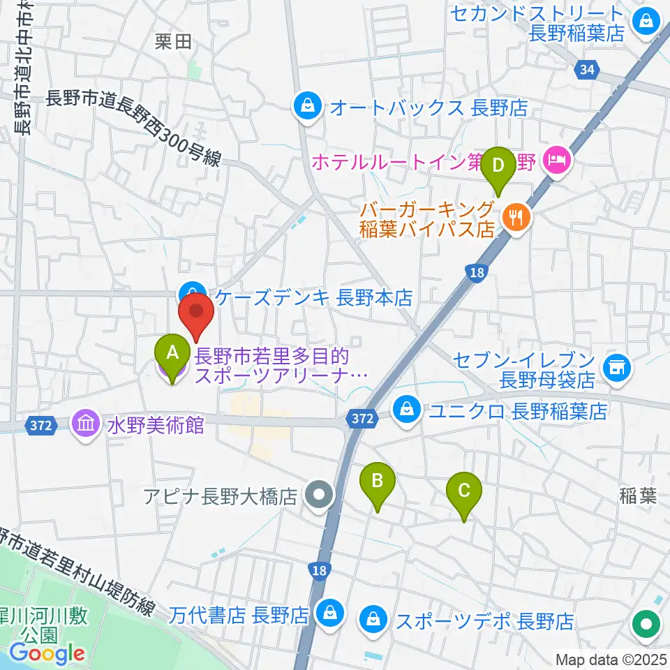 若里市民文化ホール周辺のホテル一覧地図