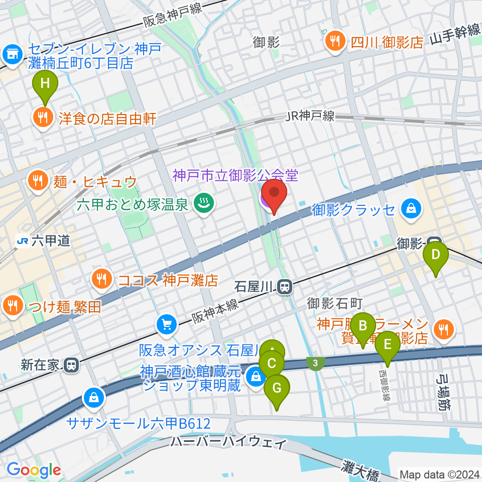 神戸市立御影公会堂周辺のホテル一覧地図