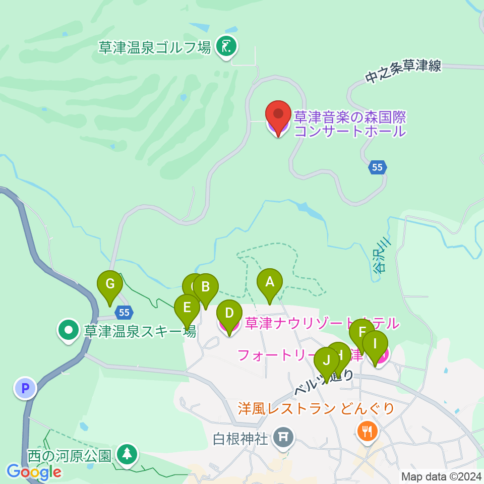 草津音楽の森国際コンサートホール周辺のホテル一覧地図