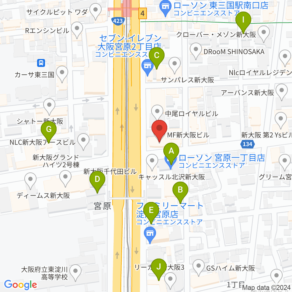 ビーテックジャパン大阪スタジオ周辺のホテル一覧地図