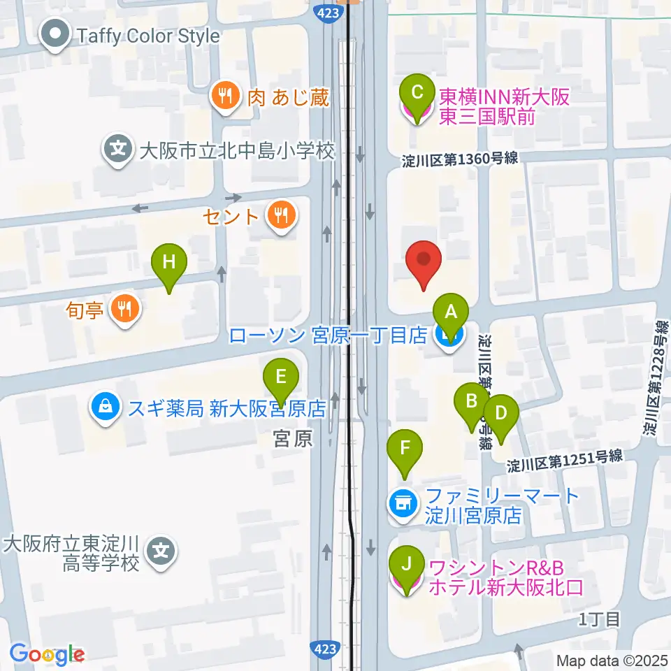 ビーテックジャパン大阪スタジオ周辺のホテル一覧地図