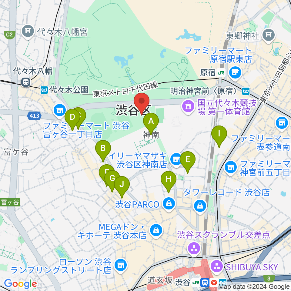 代々木公園野外音楽堂周辺のホテル一覧地図