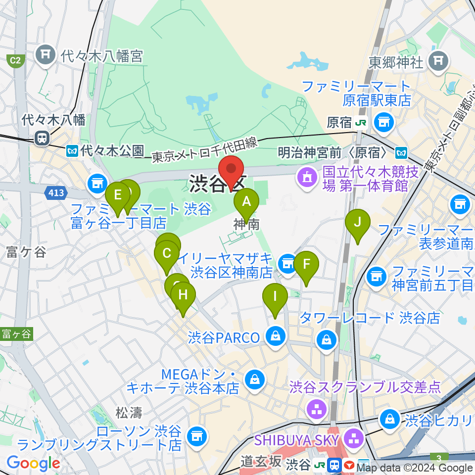 代々木公園野外音楽堂周辺のホテル一覧地図