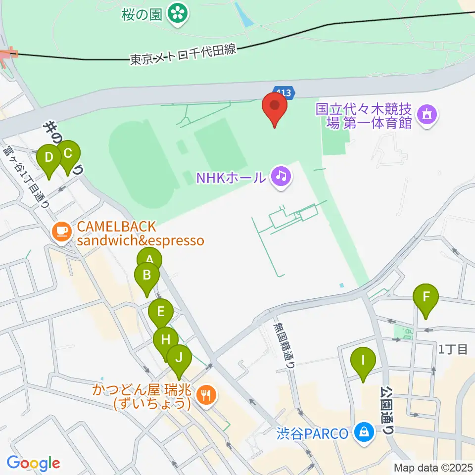 代々木公園野外音楽堂周辺のホテル一覧地図