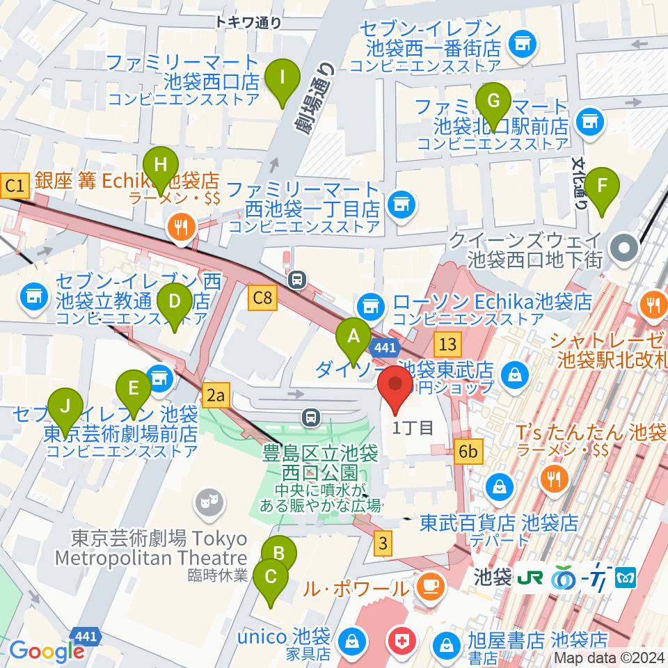 池袋Absolute Blue周辺のホテル一覧地図