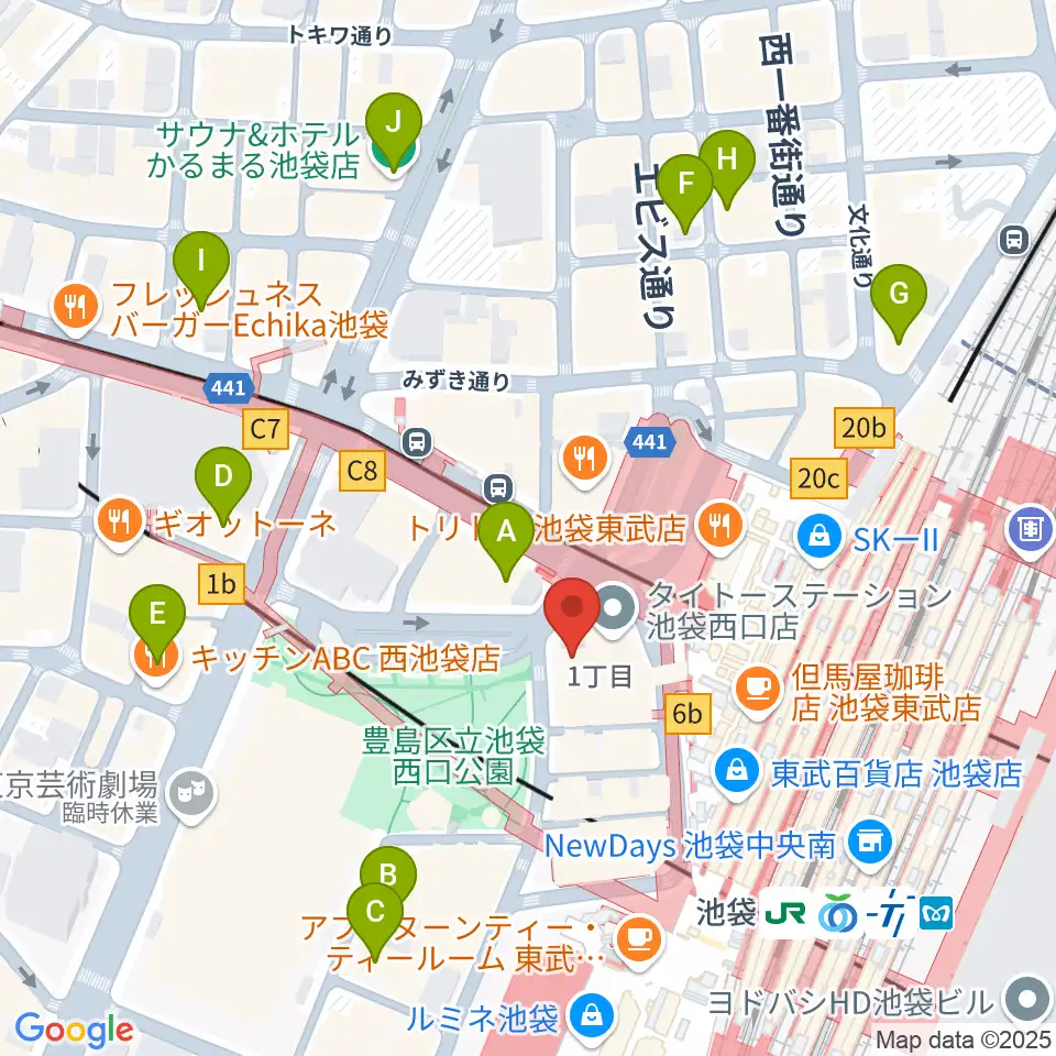 池袋Absolute Blue周辺のホテル一覧地図