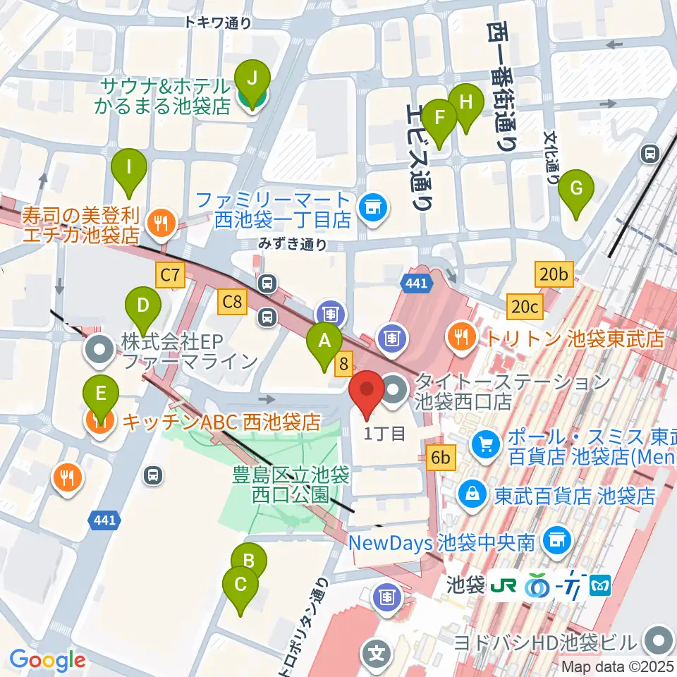 池袋Absolute Blue周辺のホテル一覧地図