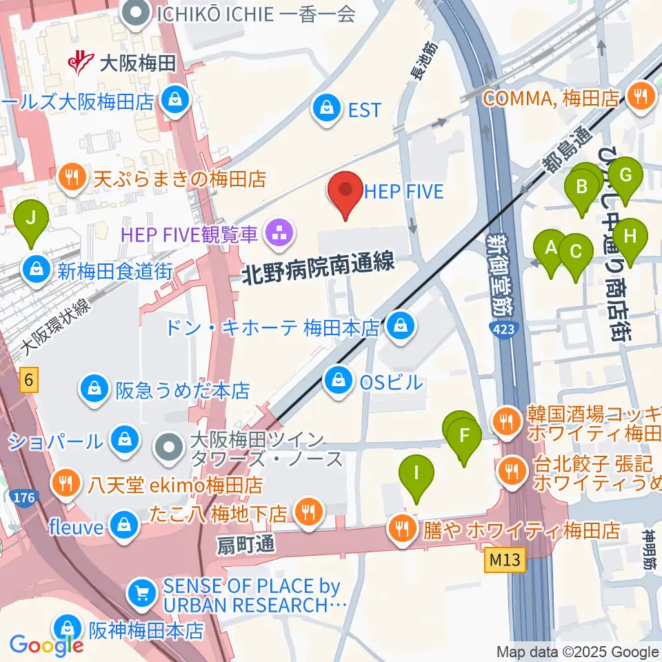 梅田HEP HALL周辺のホテル一覧地図