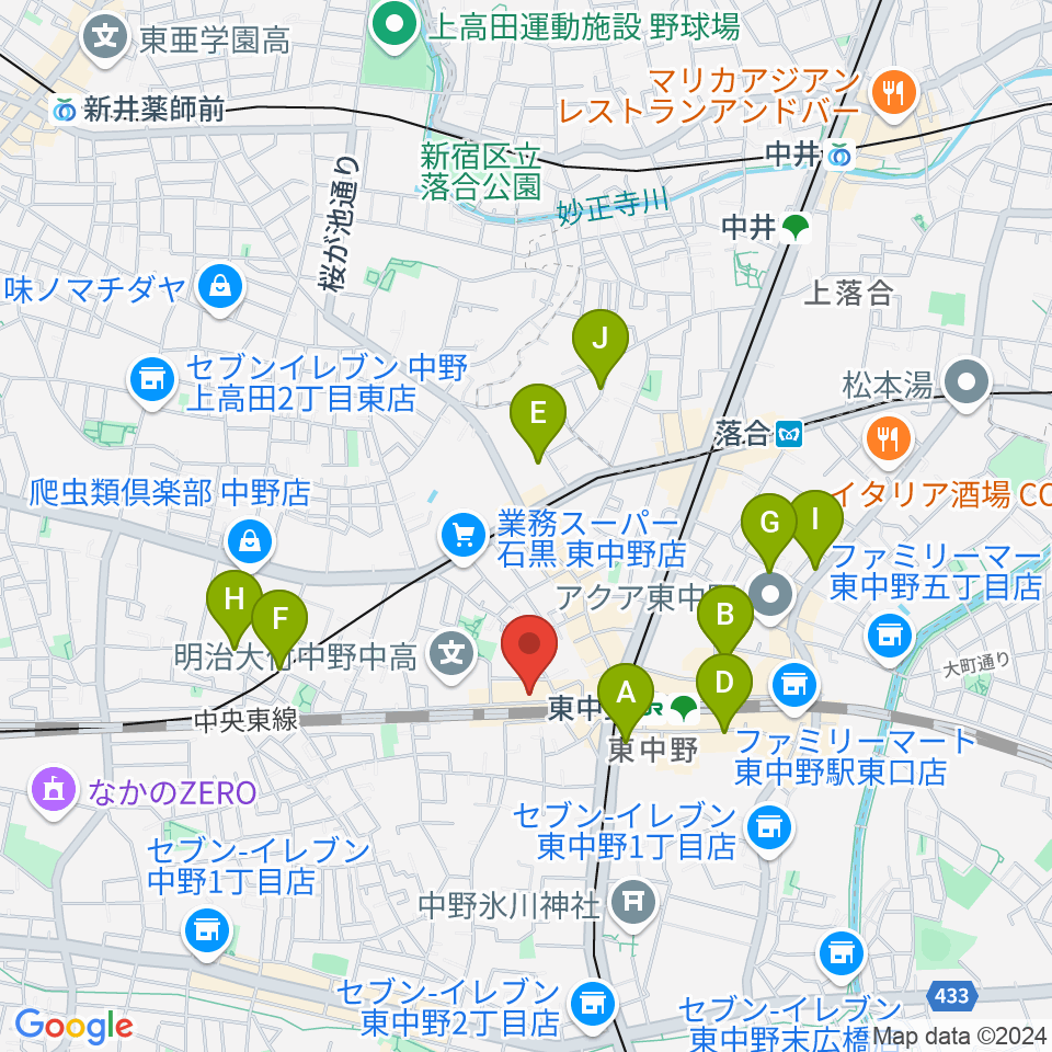 東中野カフェ・ド・リヨン周辺のホテル一覧地図