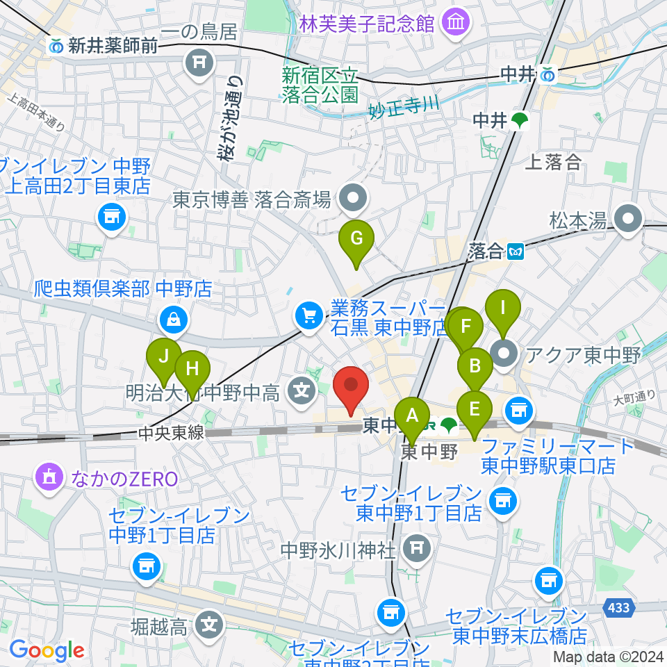 東中野カフェ・ド・リヨン周辺のホテル一覧地図