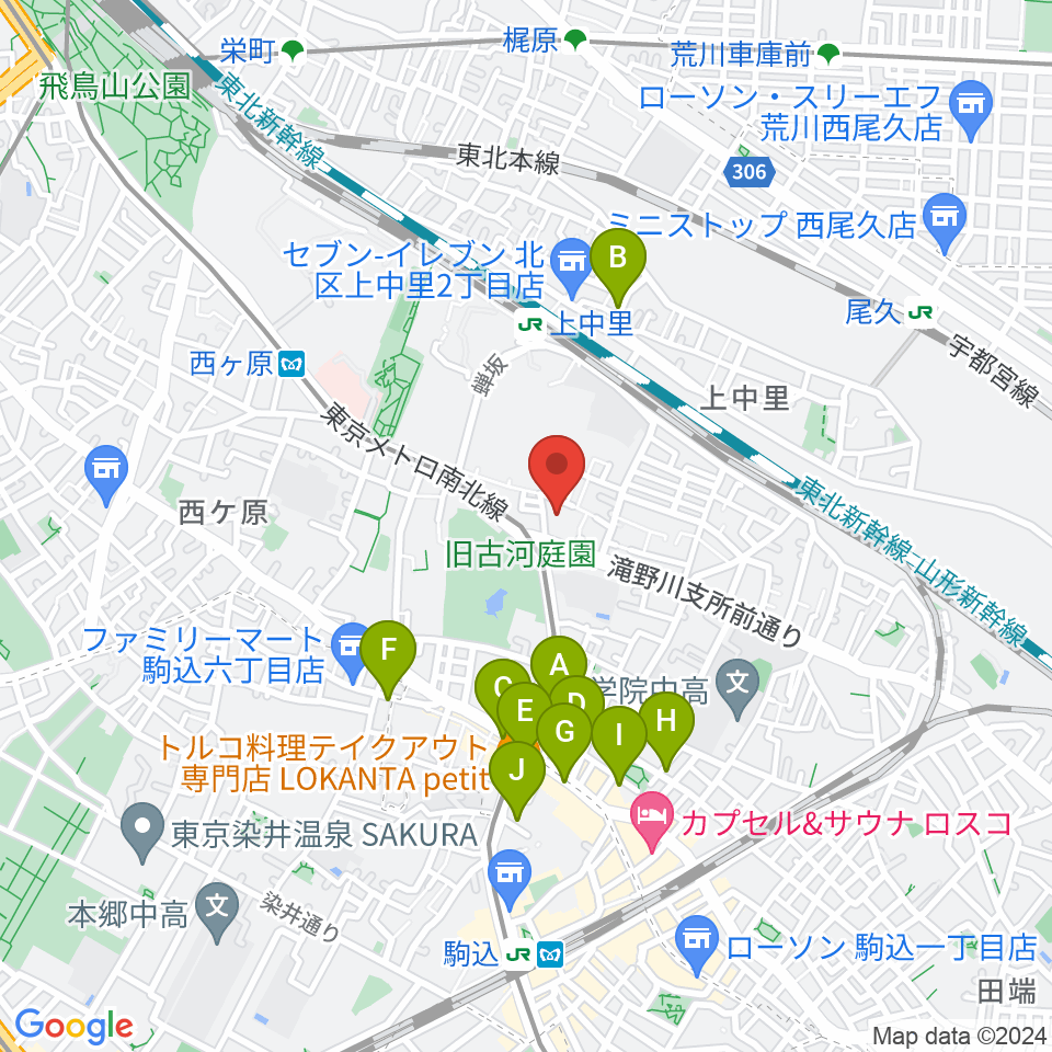 滝野川会館周辺のホテル一覧地図