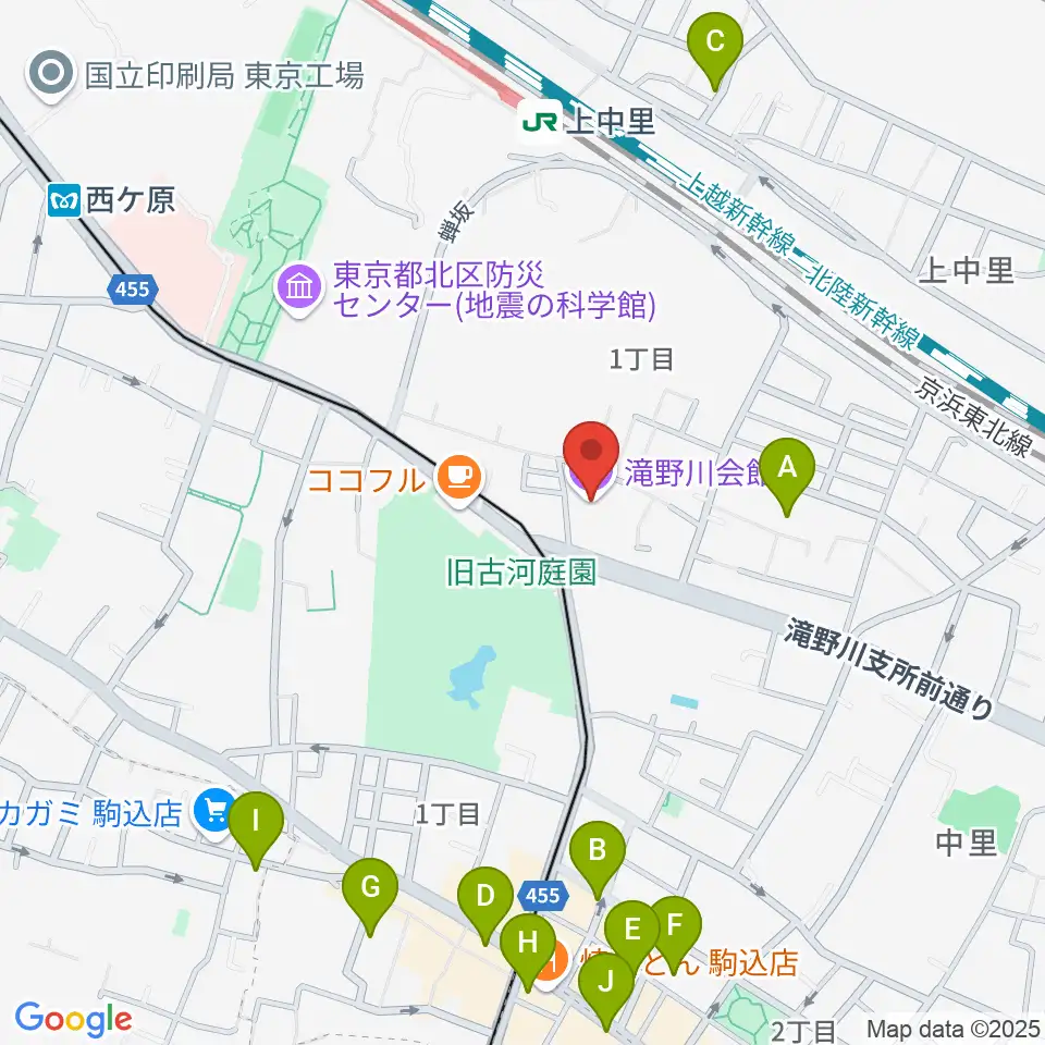 滝野川会館周辺のホテル一覧地図