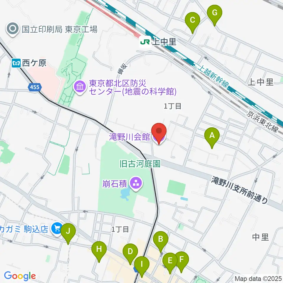 滝野川会館周辺のホテル一覧地図