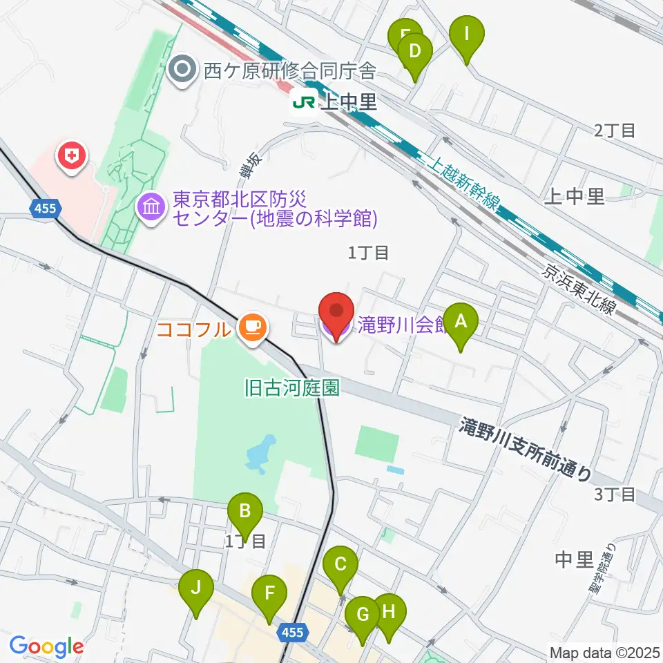 滝野川会館周辺のホテル一覧地図