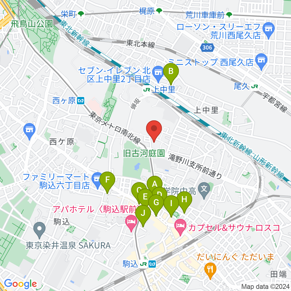 滝野川会館 音楽スタジオ周辺のホテル一覧地図