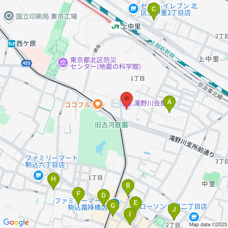 滝野川会館 音楽スタジオ周辺のホテル一覧地図