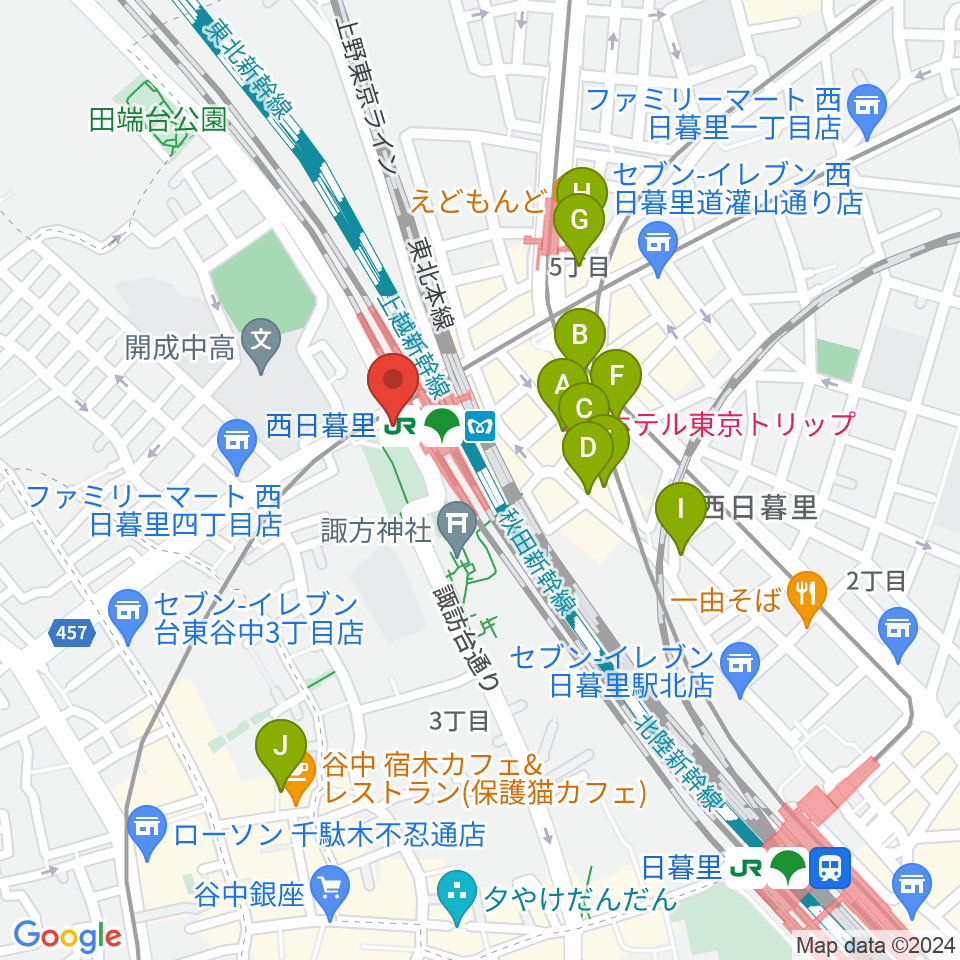 ハート音楽院東京 西日暮里教室周辺のホテル一覧地図