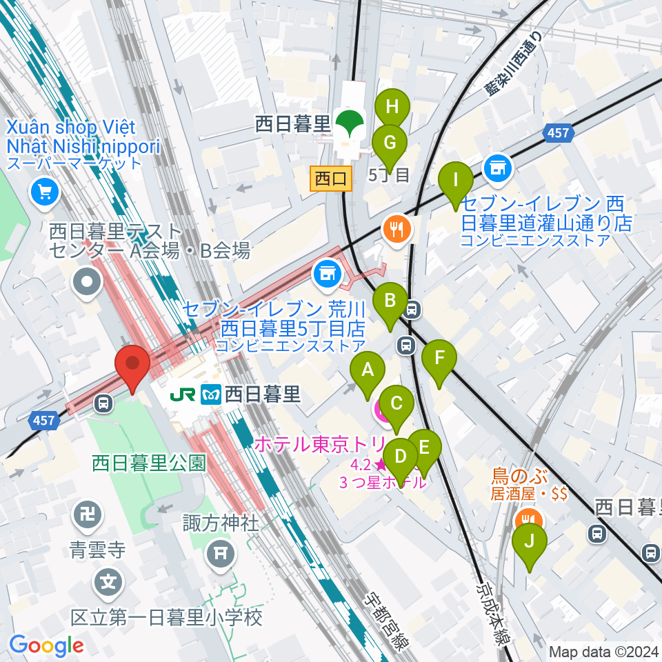 ハート音楽院東京 西日暮里教室周辺のホテル一覧地図