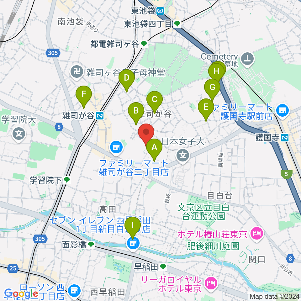 雑司が谷音楽堂周辺のホテル一覧地図