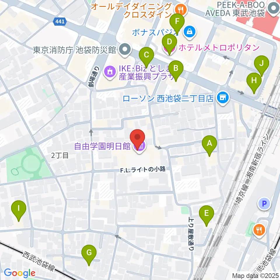 自由学園明日館周辺のホテル一覧地図