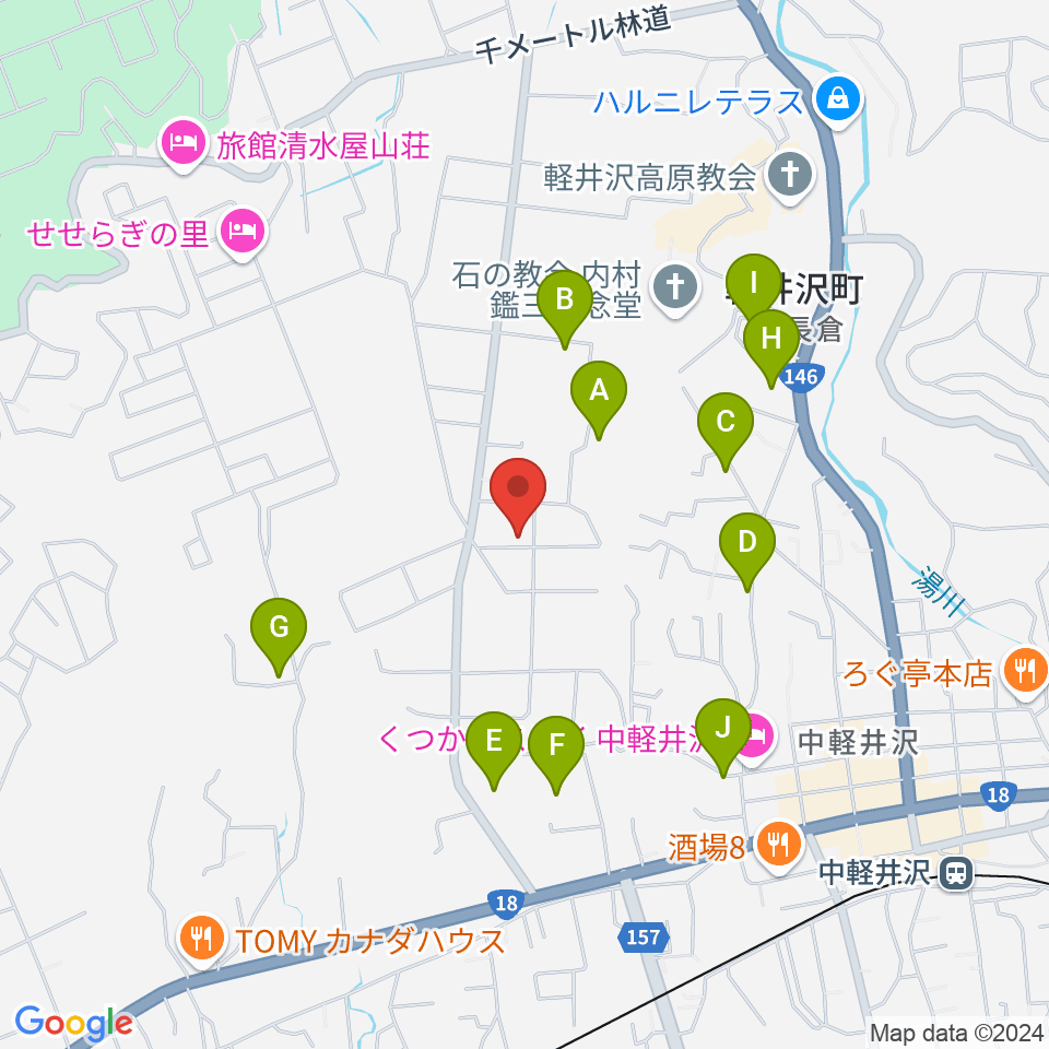 軽井沢コルネ音楽堂周辺のホテル一覧地図