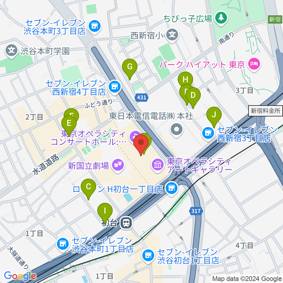 NTT ICC周辺のホテル一覧地図