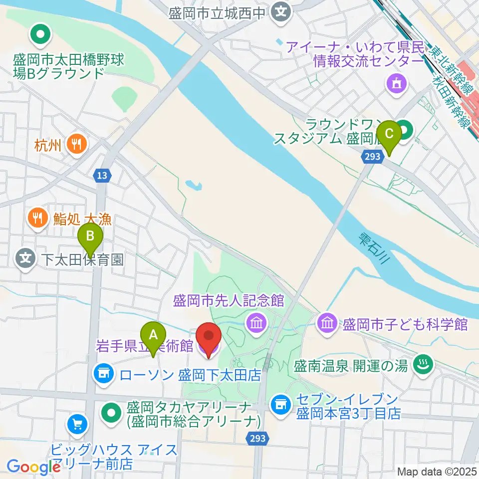 岩手県立美術館周辺のホテル一覧地図