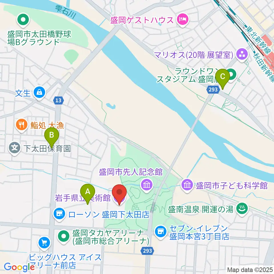 岩手県立美術館周辺のホテル一覧地図