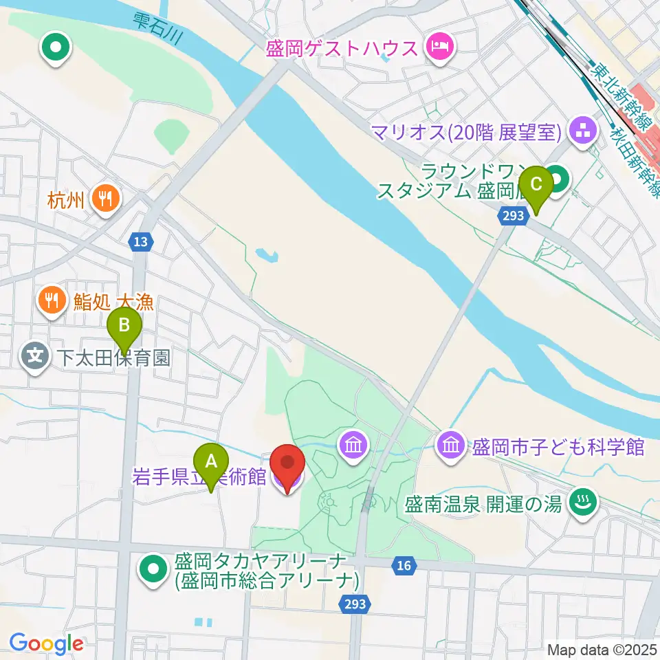 岩手県立美術館周辺のホテル一覧地図