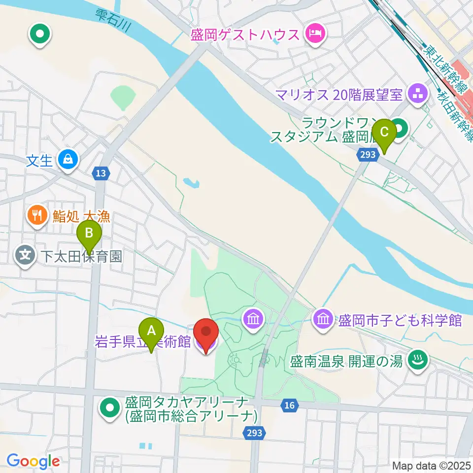 岩手県立美術館周辺のホテル一覧地図