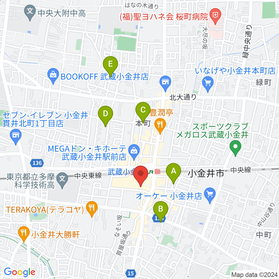 小金井 宮地楽器ホール周辺のホテル一覧地図