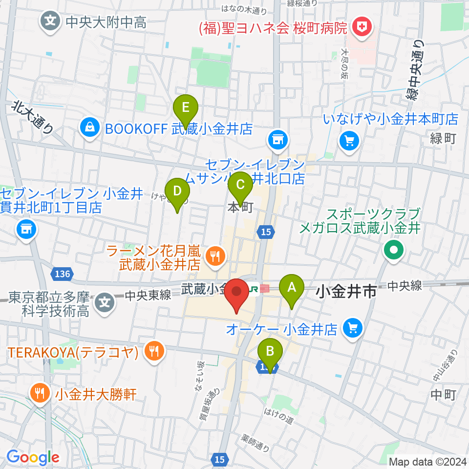 小金井 宮地楽器ホール周辺のホテル一覧地図