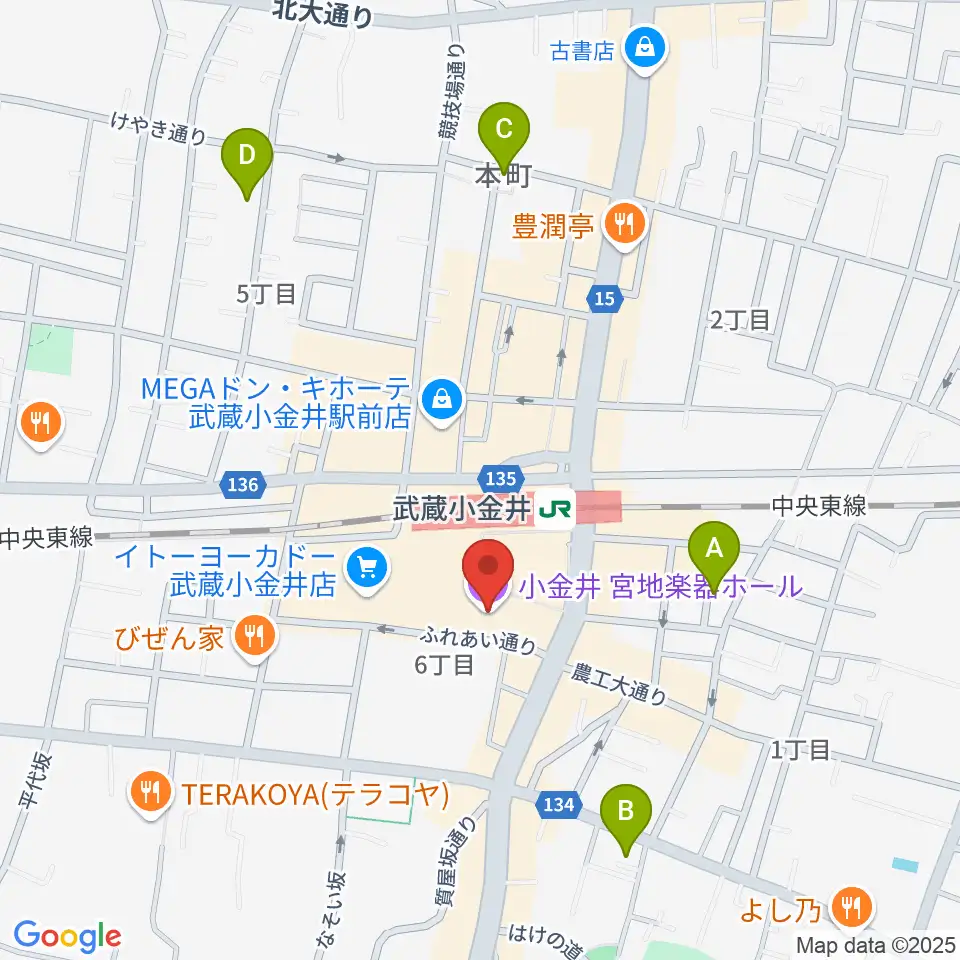 小金井 宮地楽器ホール周辺のホテル一覧地図