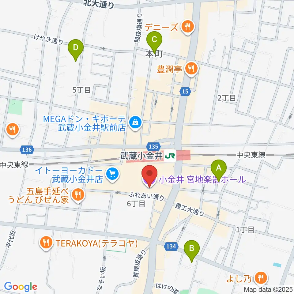 小金井 宮地楽器ホール周辺のホテル一覧地図