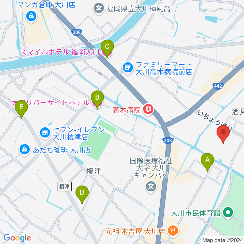 大川市文化センター周辺のホテル一覧地図