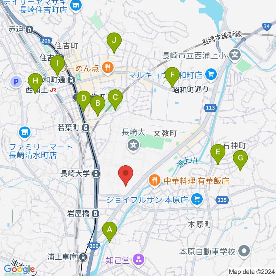 長崎創楽堂周辺のホテル一覧地図