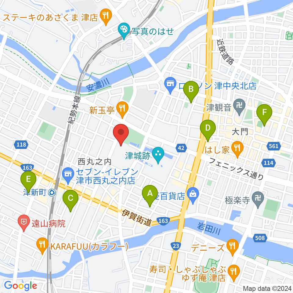 津リージョンプラザ周辺のホテル一覧地図