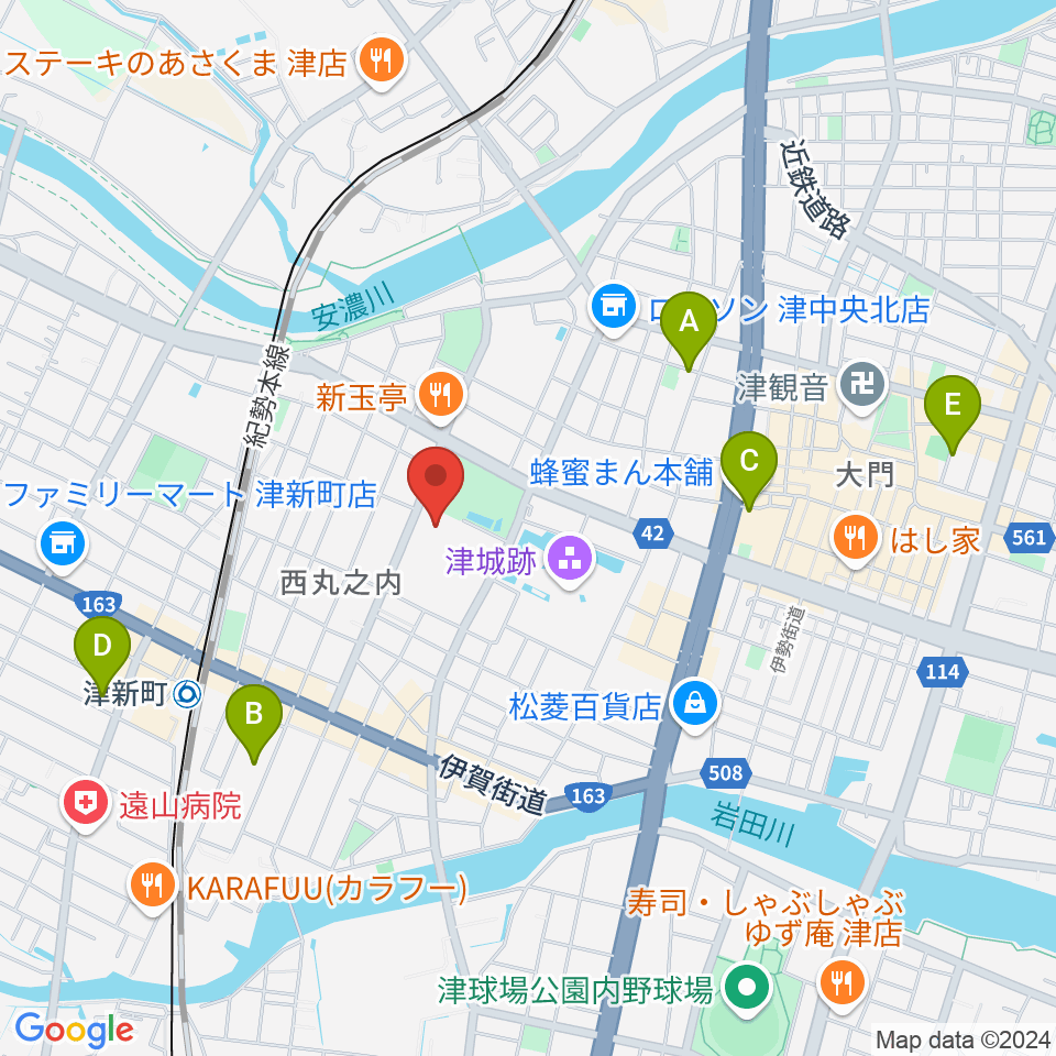 津リージョンプラザ周辺のホテル一覧地図