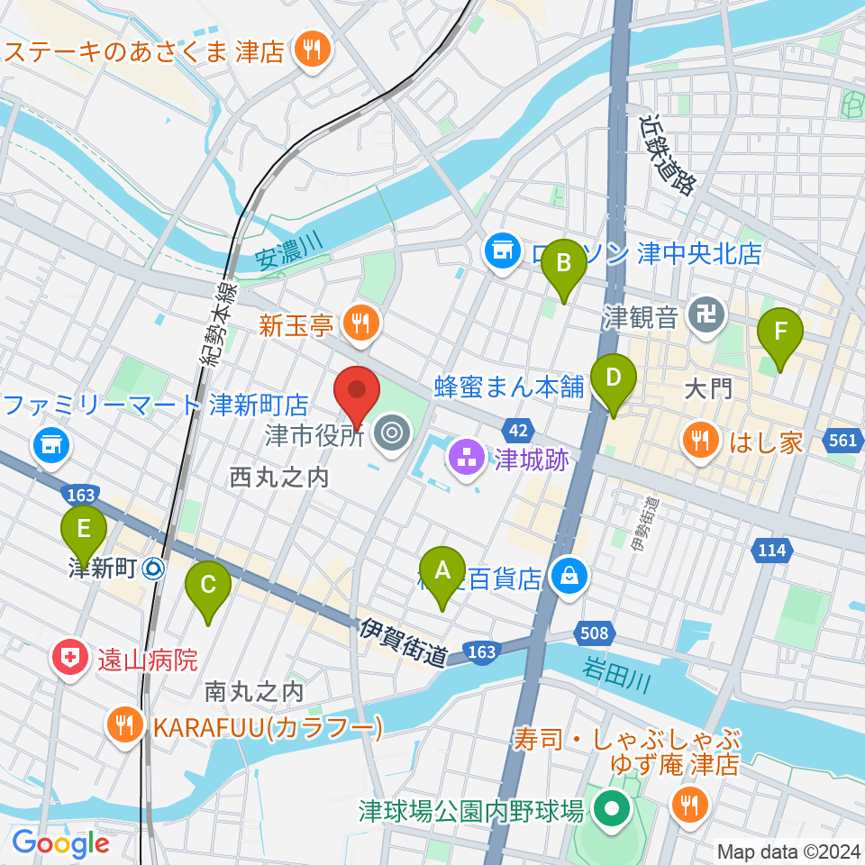 津リージョンプラザ周辺のホテル一覧地図