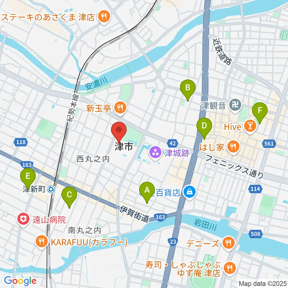 津リージョンプラザ周辺のホテル一覧地図